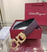 1:1 Ferragamo Chocolate &Black Leather Belt with Gold Logo Buckle Copper Buckle 3.5cm